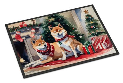 Shiba Inu Cozy Christmas Doormat Front Door Mat Indoor Outdoor Rugs for Entryway, Non Slip Washable Low Pile, 18H X 27W -I