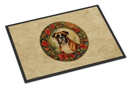 Boxer Christmas Flowers Doormat Front Door Mat Indoor Outdoor Rugs for Entryway, Non Slip Washable Low Pile, 18H X 27W -G