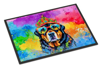 Rottweiler Hippie Dawg Doormat Front Door Mat Indoor Outdoor Rugs for Entryway, Non Slip Washable Low Pile, 18H X 27W -B
