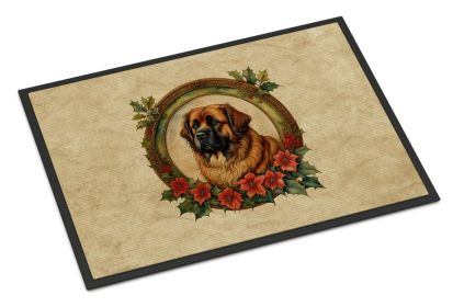Leonberger Christmas Flowers Doormat Front Door Mat Indoor Outdoor Rugs for Entryway, Non Slip Washable Low Pile, 18H X 27W -K