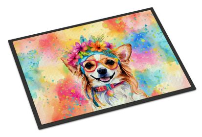 Chihuahua Hippie Dawg Doormat Front Door Mat Indoor Outdoor Rugs for Entryway, Non Slip Washable Low Pile, 18H X 27W -K