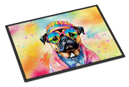 Pug Hippie Dawg Doormat Front Door Mat Indoor Outdoor Rugs for Entryway, Non Slip Washable Low Pile, 18H X 27W -E