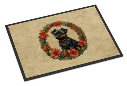 Affenpinscher Christmas Flowers Doormat Front Door Mat Indoor Outdoor Rugs for Entryway, Non Slip Washable Low Pile, 18H X 27W -C