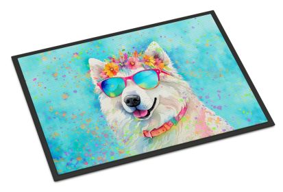 Samoyed Hippie Dawg Doormat Front Door Mat Indoor Outdoor Rugs for Entryway, Non Slip Washable Low Pile, 18H X 27W -C