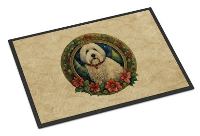 Old English Sheepdog Christmas Flowers Doormat Front Door Mat Indoor Outdoor Rugs for Entryway, Non Slip Washable Low Pile, 18H X 27W -H