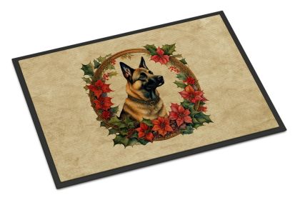 Belgian Malinois Christmas Flowers Doormat Front Door Mat Indoor Outdoor Rugs for Entryway, Non Slip Washable Low Pile, 18H X 27W -G