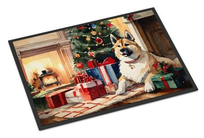 Akita Cozy Christmas Doormat Front Door Mat Indoor Outdoor Rugs for Entryway, Non Slip Washable Low Pile, 18H X 27W -L