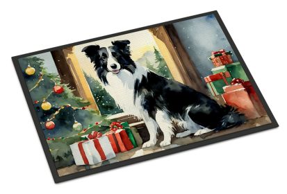 Border Collie Cozy Christmas Doormat Front Door Mat Indoor Outdoor Rugs for Entryway, Non Slip Washable Low Pile, 18H X 27W -J