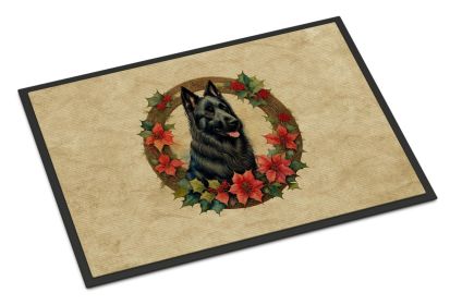 Belgian Sheepdog Christmas Flowers Doormat Front Door Mat Indoor Outdoor Rugs for Entryway, Non Slip Washable Low Pile, 18H X 27W -M