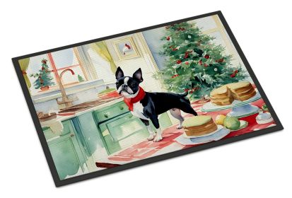 Boston Terrier Christmas Cookies Doormat Front Door Mat Indoor Outdoor Rugs for Entryway, Non Slip Washable Low Pile, 18H X 27W -I