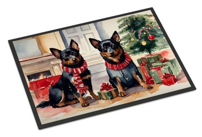 Lancashire Heeler Cozy Christmas Doormat Front Door Mat Indoor Outdoor Rugs for Entryway, Non Slip Washable Low Pile, 18H X 27W -J