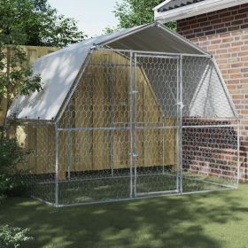 Dog Cages with Roof & Door Silver Galvanized Steel