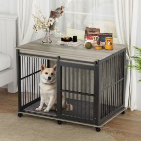 Furniture dog crate sliding iron door dog crate with mat. (Rustic Brown43.7''W x 30''D x 33.7''H).