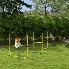 4 Piece Dog Agility Set with Adjustable Height Jump Bars, Carry Bag, Displacing Top Bar, Yellow Yellow-X