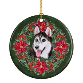 Siberian Husky #2 Poinsetta Wreath Ceramic Ornament Christmas Tree Hanging Decorations for Home Christmas HolidayParty