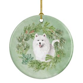 Samoyed Smiling Christmas Wreath Ceramic Ornament Christmas Tree Hanging Decorations for Home Christmas HolidayParty