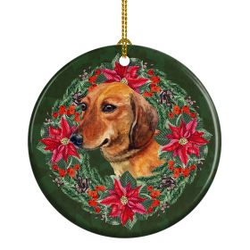 Dachshund Poinsetta Wreath Ceramic Ornament Christmas Tree Hanging Decorations for Home Christmas HolidayParty