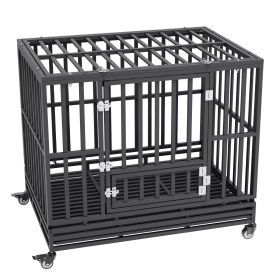 VEVOR 42 Inch Heavy Duty Dog Crate Indestructible Crate 3-Door Heavy Duty Dog Kennel for Medium to Large Dogs with Lockable Wheels & Removable Tray