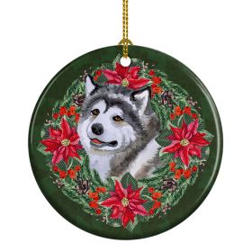 Alaskan Malamute Poinsetta Wreath Ceramic Ornament Christmas Tree Hanging Decorations for Home Christmas HolidayParty