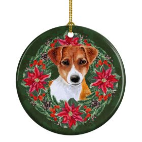 Jack Russell Terrier Poinsetta Wreath Ceramic Ornament Christmas Tree Hanging Decorations for Home Christmas HolidayParty