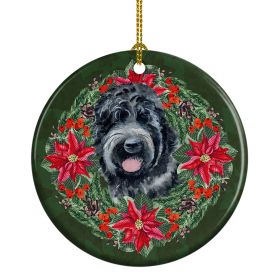 Black Russian Terrier Poinsetta Wreath Ceramic Ornament Christmas Tree Hanging Decorations for Home Christmas HolidayParty