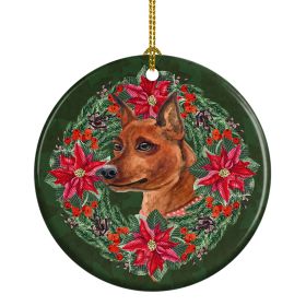 Miniature Pinscher Poinsetta Wreath Ceramic Ornament Christmas Tree Hanging Decorations for Home Christmas HolidayParty
