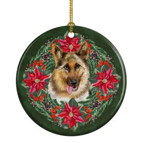 German Shepherd Poinsetta Wreath Ceramic Ornament Christmas Tree Hanging Decorations for Home Christmas HolidayParty
