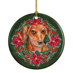 Red Dachshund Poinsetta Wreath Ceramic Ornament Christmas Tree Hanging Decorations for Home Christmas HolidayParty