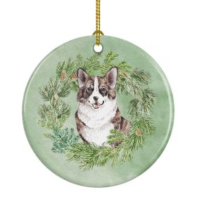 Corgi Brindle Christmas Wreath Ceramic Ornament Christmas Tree Hanging Decorations for Home Christmas HolidayParty