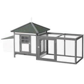 77" Wooden penwith Nesting Box Cute Outdoor Hen House with Removable Tray Ramp Run for Garden Backyard Gray
