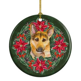 German Shepherd #2 Poinsetta Wreath Ceramic Ornament Christmas Tree Hanging Decorations for Home Christmas HolidayParty