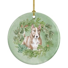 NEW Bull Terrier Red & White Christmas Wreath Ceramic Ornament Christmas Tree Hanging Decorations for Home Christmas HolidayParty