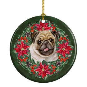 Fawn Pug Poinsetta Wreath Ceramic Ornament Christmas Tree Hanging Decorations for Home Christmas HolidayParty