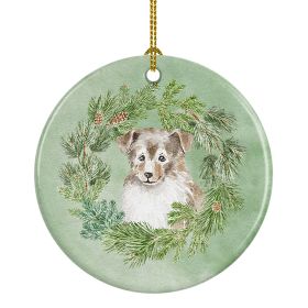 Sheltie/Shetland Sheepdog Puppy Sable Smile Christmas Wreath Ceramic Ornament Christmas Tree Hanging Decorations for Home Christmas HolidayParty