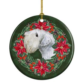 Sealyham Terrier Poinsetta Wreath Ceramic Ornament Christmas Tree Hanging Decorations for Home Christmas HolidayParty