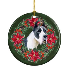 Harlequin Great Dane Poinsetta Wreath Ceramic Ornament Christmas Tree Hanging Decorations for Home Christmas HolidayParty