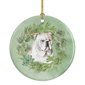 Bulldog Fawn Christmas Wreath Ceramic Ornament Christmas Tree Hanging Decorations for Home Christmas HolidayParty