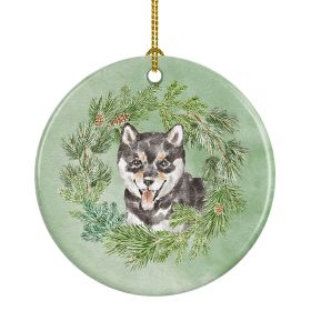 Shiba Inu Puppy Black Sesame Christmas Wreath Ceramic Ornament Christmas Tree Hanging Decorations for Home Christmas HolidayParty