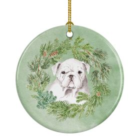 Bulldog Puppy White Christmas Wreath Ceramic Ornament Christmas Tree Hanging Decorations for Home Christmas HolidayParty