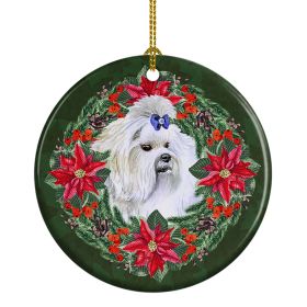 Maltese Poinsetta Wreath Ceramic Ornament Christmas Tree Hanging Decorations for Home Christmas HolidayParty