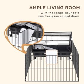 Small Animal Playpen Cage w/ Rolling Caster Water Bottle 35" L