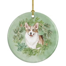 Corgi Tricolor Smiling Christmas Wreath Ceramic Ornament Christmas Tree Hanging Decorations for Home Christmas HolidayParty
