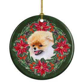 Pomeranian Poinsetta Wreath Ceramic Ornament Christmas Tree Hanging Decorations for Home Christmas HolidayParty
