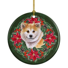 Shiba Inu Poinsetta Wreath Ceramic Ornament Christmas Tree Hanging Decorations for Home Christmas HolidayParty