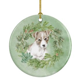 Jack Russell Terrier Puppy Chestnut & White Christmas Wreath Ceramic Ornament Christmas Tree Hanging Decorations for Home Christmas HolidayParty