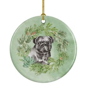 Pug Black Christmas Wreath Ceramic Ornament Christmas Tree Hanging Decorations for Home Christmas HolidayParty