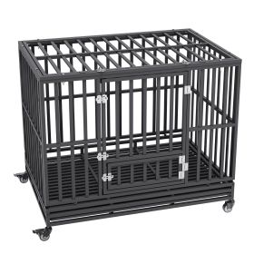 VEVOR 47 Inch Heavy Duty Dog Crate Indestructible Crate 3-Door Heavy Duty Dog Kennel for Medium to Large Dogs with Lockable Wheels & Removable Tray