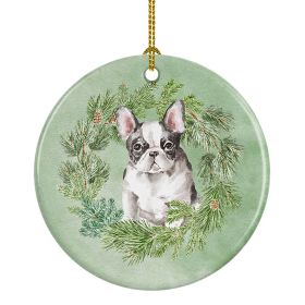 French Bulldog Black & White Christmas Wreath Ceramic Ornament Christmas Tree Hanging Decorations for Home Christmas HolidayParty