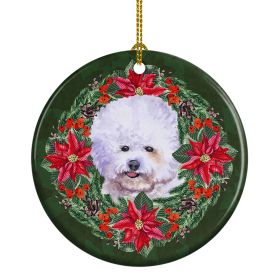 Bichon Frise Poinsetta Wreath Ceramic Ornament Christmas Tree Hanging Decorations for Home Christmas HolidayParty