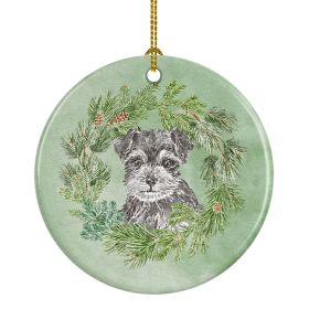 Schnauzer Puppy Black & Silver Christmas Wreath Ceramic Ornament Christmas Tree Hanging Decorations for Home Christmas HolidayParty